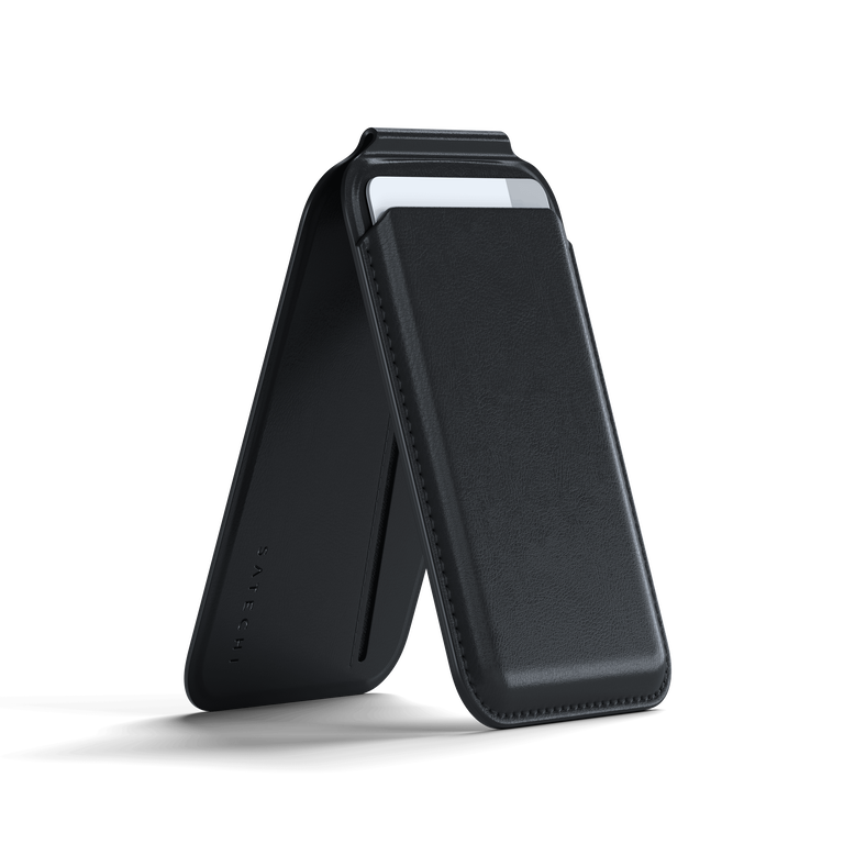 Satechi Vegan-Leather Wallet Stand Portfel i Podstawka ze Skóry Wegańskiej do Telefonu, Kompatybilne z MagSafe (Black)