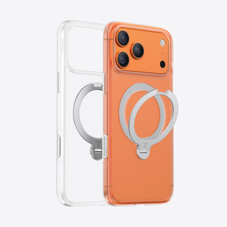 TORRAS Ostand Q3 Spin Case Etui Ochronne z Uchwytem do iPhone 17 Pro Max, Kompatybilne z MagSafe (Clear)