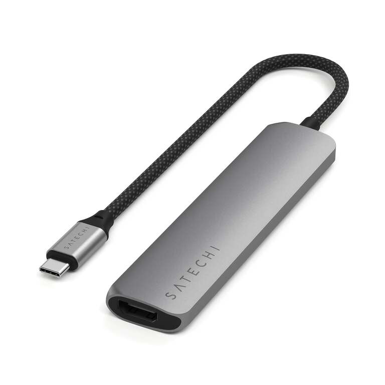 Satechi 6-in-1 Slim Multiport Adapter Hub Przejściówka USB-C na USB-C, 2x USB-A, 4K HDMI, Czytnik Kart Micro/SD (Space Gray)