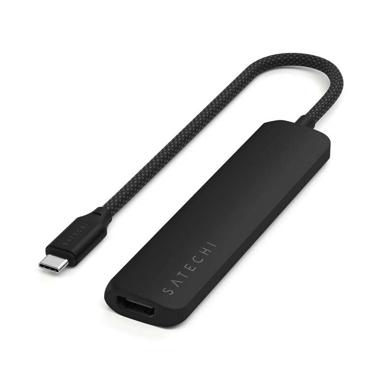Satechi 6-in-1 Slim Multiport Adapter Hub Przejściówka USB-C na USB-C, 2x USB-A, 4K HDMI, Czytnik Kart Micro/SD (Black)