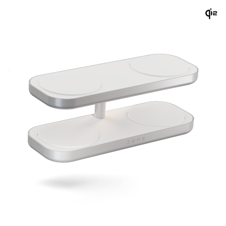 ZENS Quattro Charger Pro 4 Ładowarka Bezprzewodowa Qi2 4x15W do Apple, Kompatybilne z MagSafe (Silver)