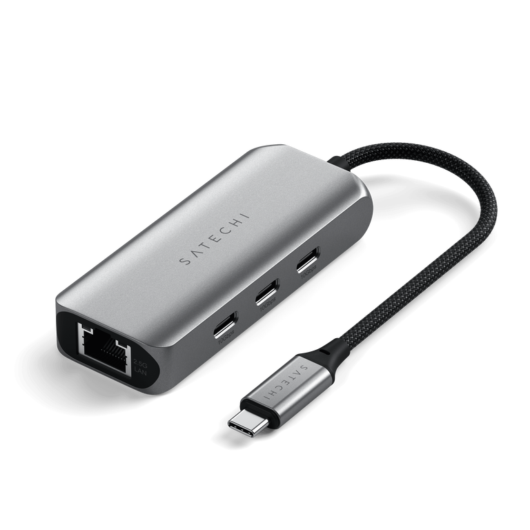 Satechi 4-in-1 Adapter Hub Przejściówka USB-C na USB-C, 2x USB-A, 2.5 Gigabit Ethernet (Space Gray)