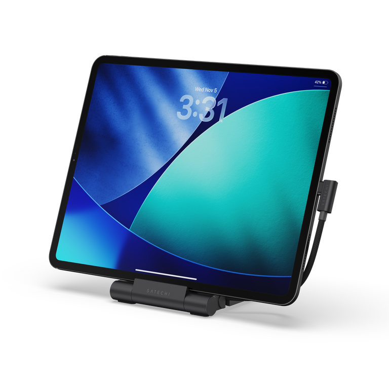 Satechi OntheGo™ Foldable Stand Hub Składana Podstawka i Hub USB-C na USB-C, USB-A, Czytnik Kart Micro/SD, Jack 3.5mm, 4K HDMI (Space Black)