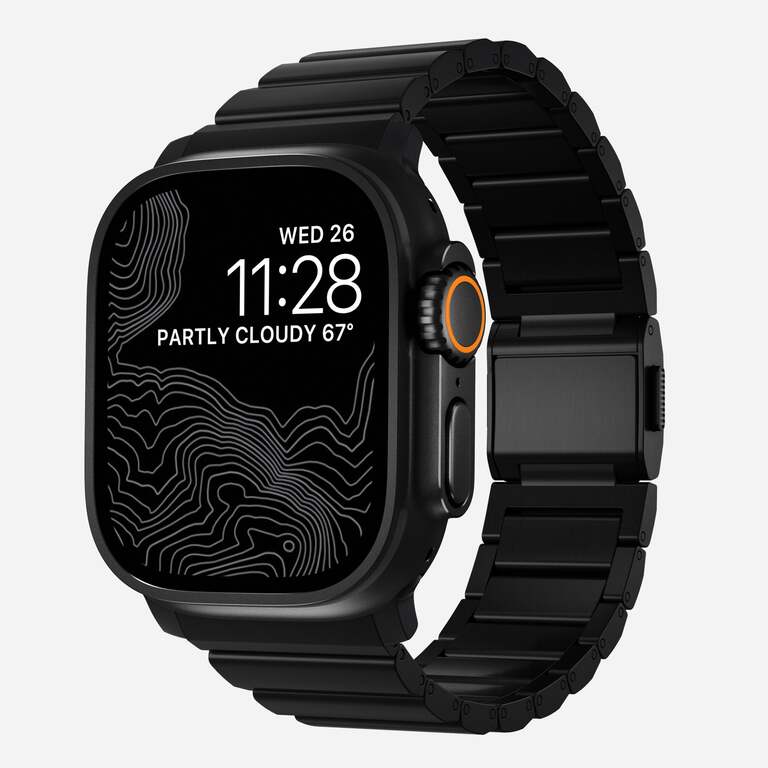 NOMAD Titanium Band Bransoleta Tytanowa do Apple Watch Ultra 3 / Ultra 2 / Ultra 1 (49mm), 11 / 10 (46 mm), 9 / 8 / 7 (45mm) oraz SE 3 / SE 2 / SE / 6 / 5 / 4 (44mm) (Black)