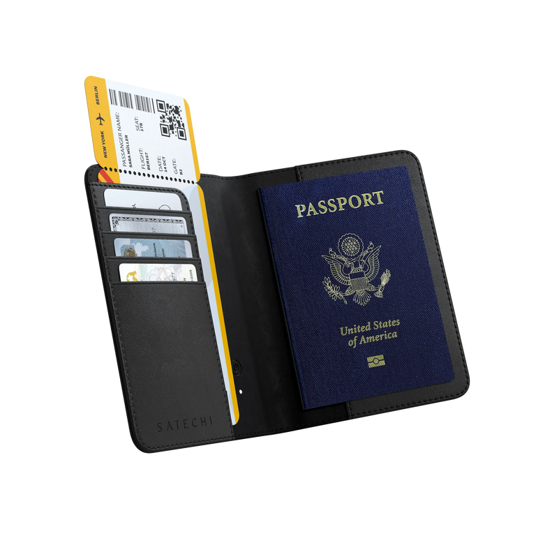 Satechi FindAll™ Vegan-Leather Passport Cover Etui na Paszport ze Skóry Wegańskiej z Lokalizatorem, Kompatybilne z Apple Find My (Black)