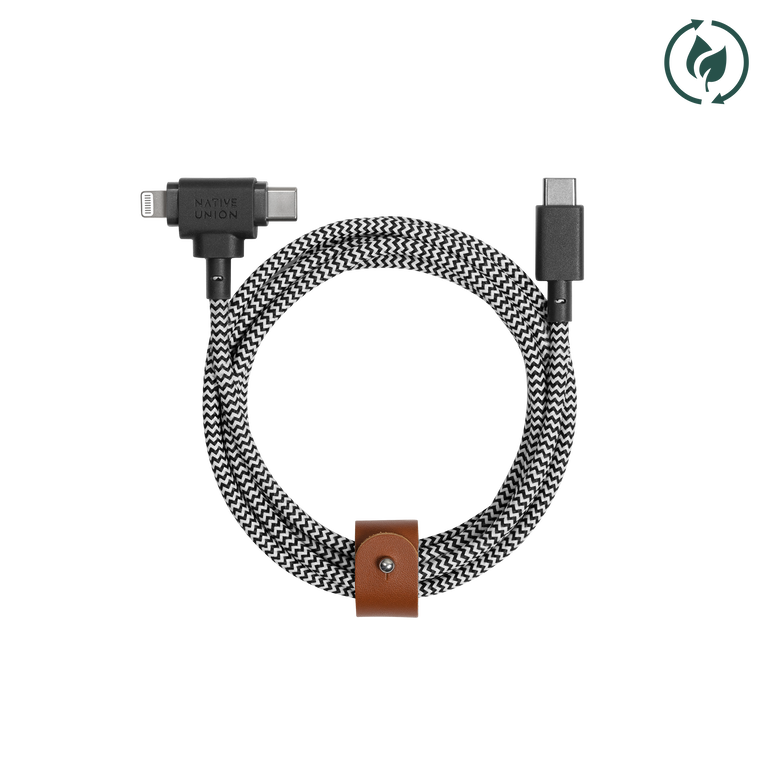 Native Union Belt Cable Duo Kabel USB-C na USB-C oraz Lightning 1.5m (Zebra)