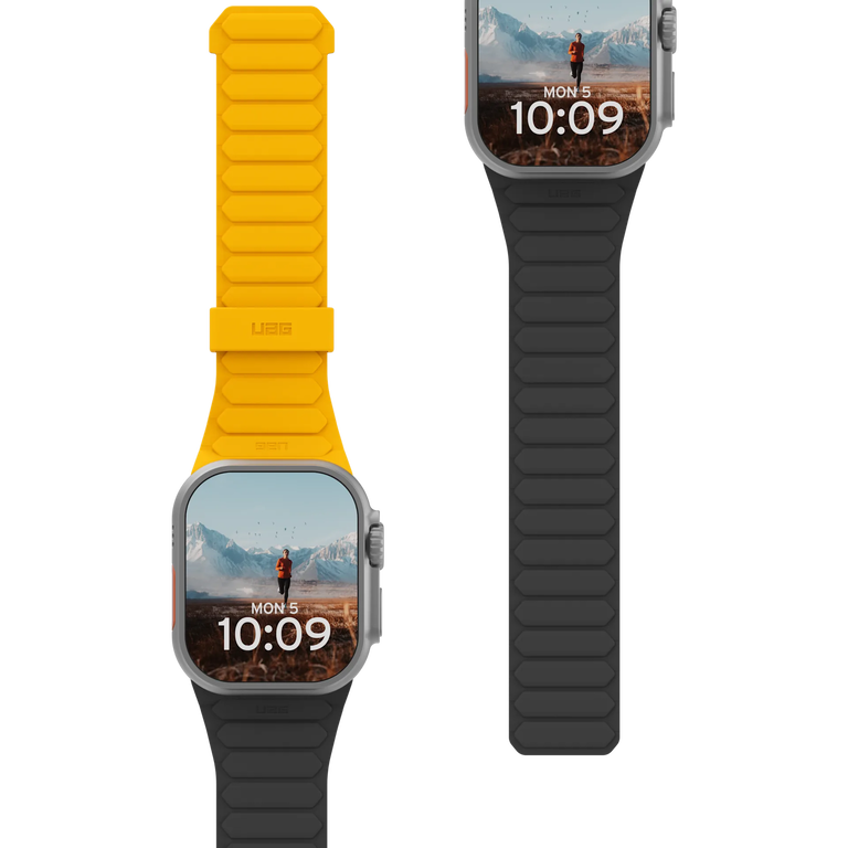 UAG Pathfinder Strap Dwustronny Magnetyczny Pasek Silikonowy do Apple Watch Ultra 3 / Ultra 2 / Ultra 1 (49mm), 11 / 10 (46mm), 9 / 8 / 7 (45mm) oraz SE 3 / SE 2 / SE / 6 / 5 / 4 (44mm) (Heritage Yellow / Black)