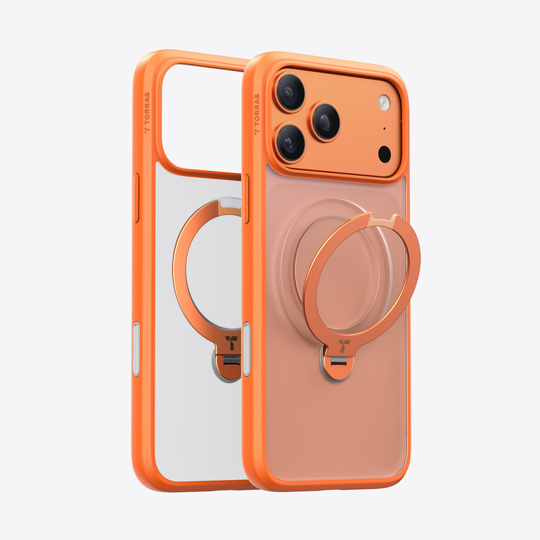 TORRAS Ostand Q3 Spin Case Etui Ochronne z Uchwytem do iPhone 17 Pro Max, Kompatybilne z MagSafe (Cosmic Orange)