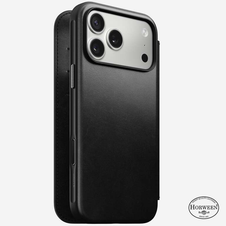 NOMAD Modern Horween Leather Folio Case Etui Skórzane do iPhone 17 Pro Max, Kompatybilne z MagSafe (Black)