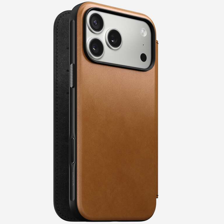 NOMAD Modern Leather Folio Case Etui Skórzane do iPhone 17 Pro Max, Kompatybilne z MagSafe (English Tan)