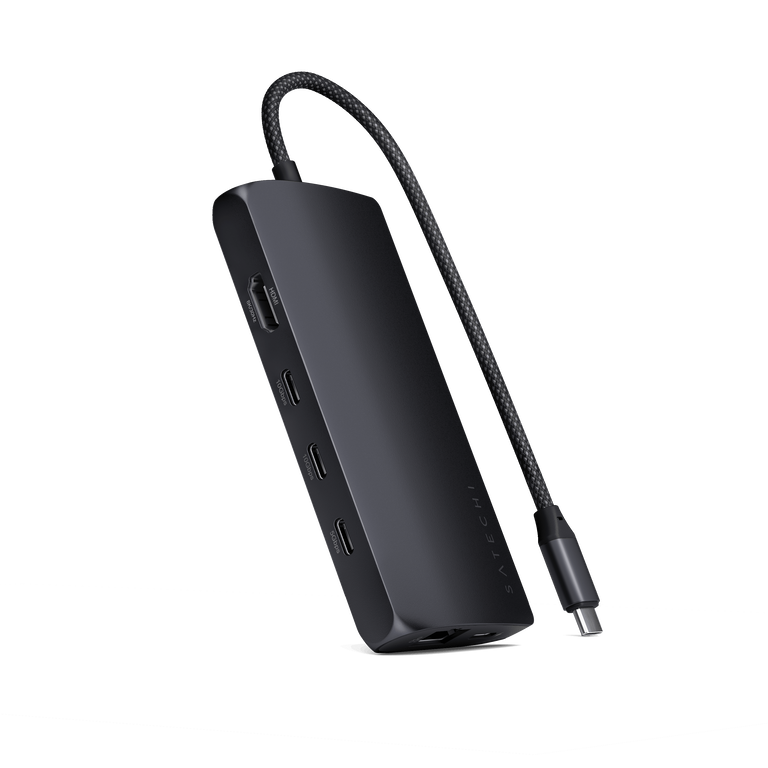 Satechi Multiport Adapter 8K Hub Przejściówka USB-C na USB-C, HDMI, 3x USB-A 3.2 10Gbps, USB-A 3.2 5Gbps, Czytnik Kart SD UHS-II, Ethernet (Midnight)