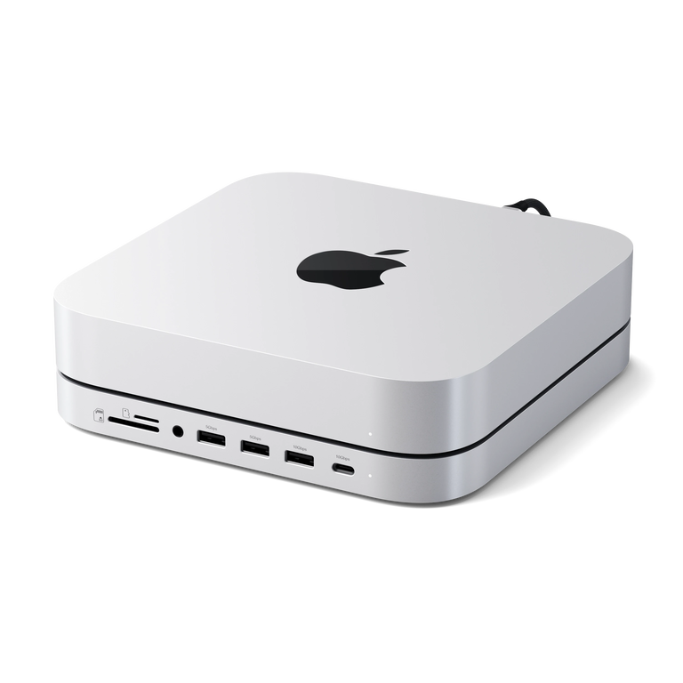 Satechi Adapter Hub Podstawka USB-C 3.2, USB-A 3.2, 2x USB-A 3.0, 3.5mm Jack Port Micro/SD, NVMe/M.2 SATA SSD do Mac Mini oraz Mac Studio