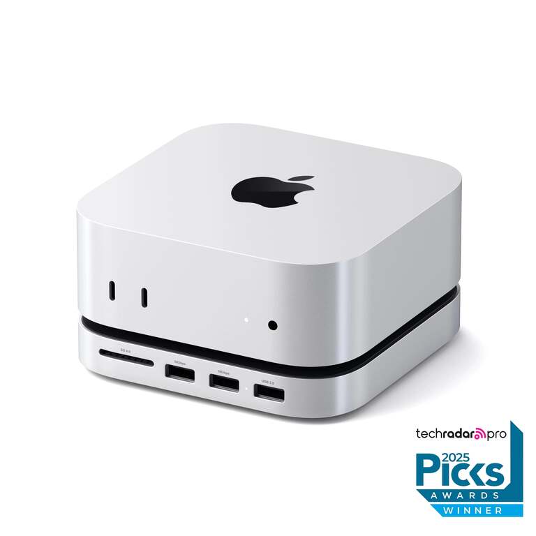 Satechi Adapter Hub Podstawka USB-C 3.2 gen. 2, 2x USB-A 3.2 10Gpbs, USB-A 2.0 480Mbps, Czytnik Kart SD 4.0 UHS-II do 312 MB/s, Kieszeń na Dysk SSD NVMe do Mac Mini M4 2024