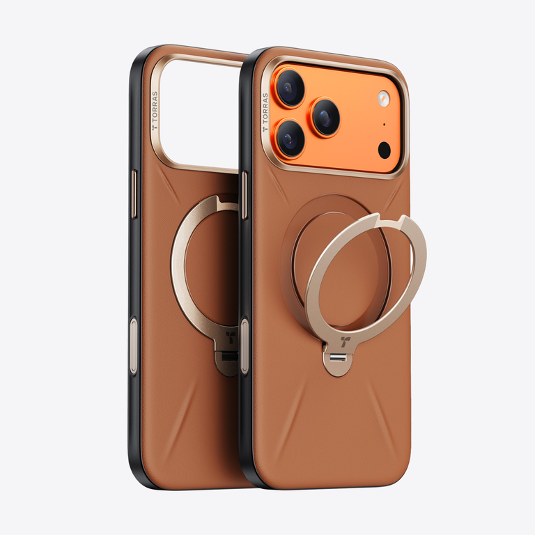 TORRAS Ostand Q3 VegSkin Case Etui Ochronne z Uchwytem do iPhone 17 Pro Max, Kompatybilne z MagSafe (Amber Brown)